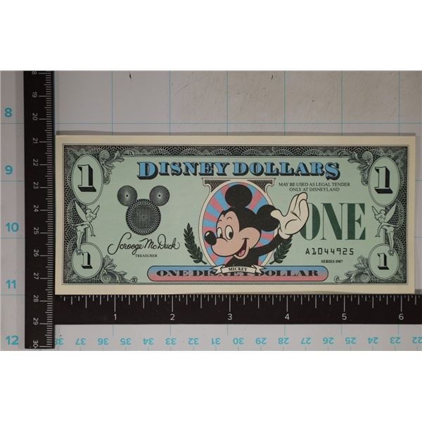 1987 DISNEY 1 DOLLAR CRISP UNC COLORIZED BILL