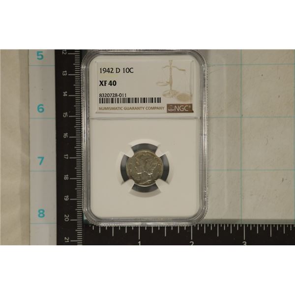 1942-D SILVER MERCURY DIME NGC XF40