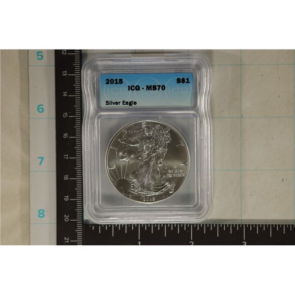 2015 AMERICAN SILVER EAGLE ICG MS70 ONE OZ. SILVER
