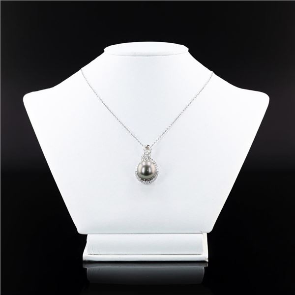 14mm Tahitian Pearl and 1.07 ctw Diamond Platinum Pendant