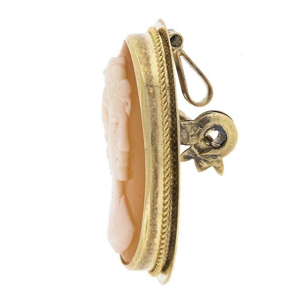 Vintage 18k Yellow Gold Detailed Oval Carved Shell Cameo Brooch Pin Pendant