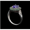 Image 4 : 14KT White Gold 1.53 ctw Tanzanite, Emerald and Diamond Ring