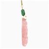 Image 4 : 14k Gold GIA Large Floral Carved Rose Quartz w/ Green Tourmaline Pendant & Chain