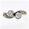 Image 4 : Antique Edwardian 14K Gold Platinum.54 ctw European Diamond Two-Stone Bypass Rin
