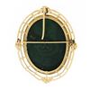Image 4 : Large Vintage Carved Green Malachite Cameo w/ Yellow Gold Open Frame Pin Brooch