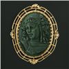 Image 5 : Large Vintage Carved Green Malachite Cameo w/ Yellow Gold Open Frame Pin Brooch