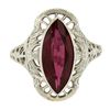 Image 5 : Antique Art Deco 10K Gold Bezel Marquise Shape Ruby Open Filigree Solitaire Ring