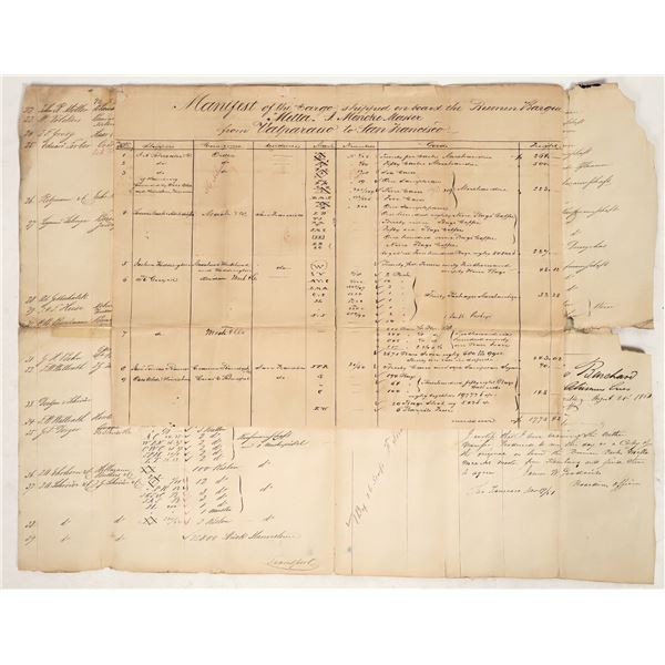 San Francisco Gold Rush-Era Shipping Manifest, Valparaiso, 1851 [197791]
