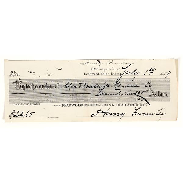 Star & Bullock Hardware Company Check, Deadwood, 1889 [199157]