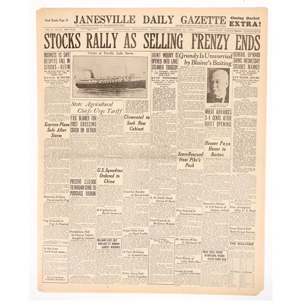 Janesville Daily Gazette, 1929 Stock Market Crash [193870]