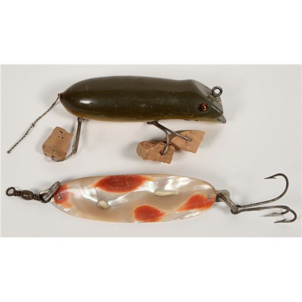 Fishing: Shakespear Wood Glass-Eyed Mouse Lure & Abalone and Nickel Silver Lure [197885]