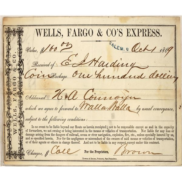 Wells Fargo Receipt For Coin Shipment, Salem, OR [183912]