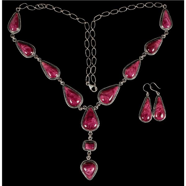 Purple Spiny Oyster Lariat Necklace Set [200083]