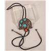 Image 1 : Navajo Vintage Turquoise & Coral Bolo Tie [177314]