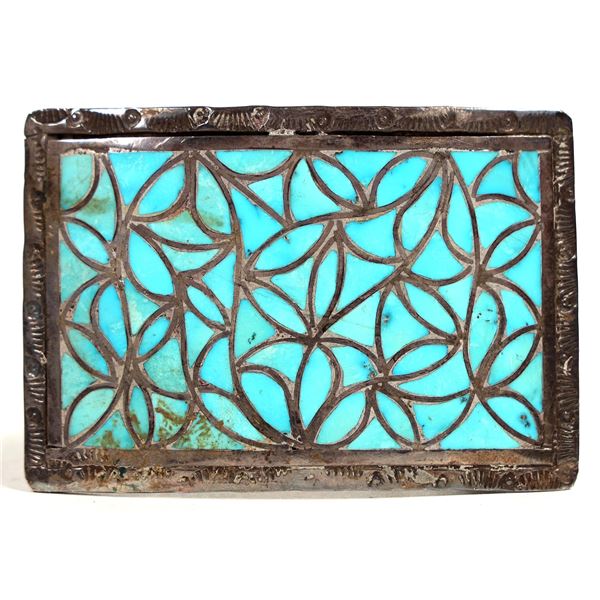 L. Hechiloy Zuni Turquoise & Silver Belt Buckle [199051]