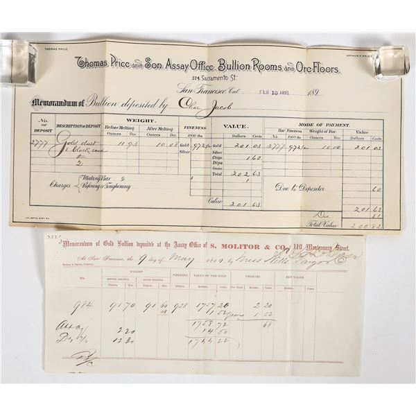 S. Molitor/Thomas Price Assay Receipts [196860]