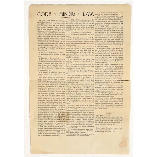 Rare Montana Mining Law Broadside, c. 1890 [198698]