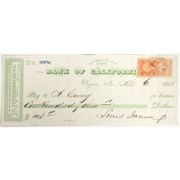 Gould & Curry Check Issued to One of the Founders, Abraham Curry (also of CC Mint) [199020]