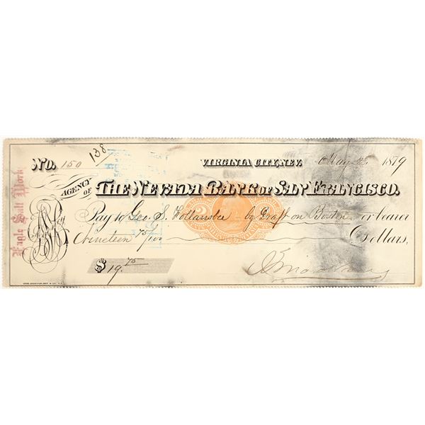 Eagle Salt Works Virginia City, Nevada Mining Check Signed by John Mackay [199025]