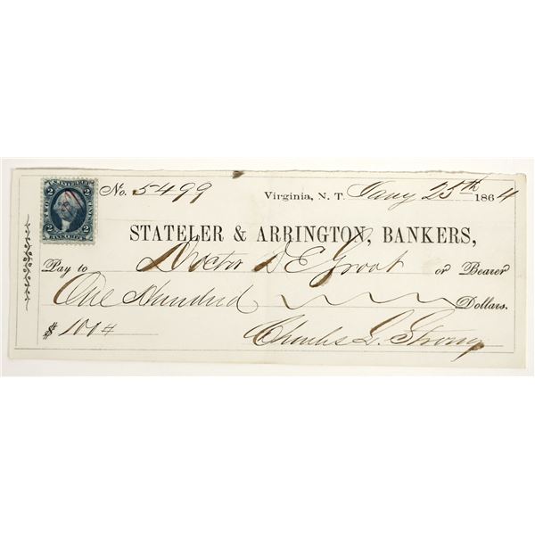 Virginia City, Nevada Territory Mining Check Issued to Henry DeGroot  [199026]