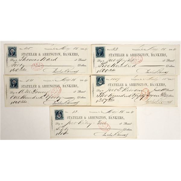 Five Stateler & Arrington Territorial Comstock Checks w/ Red Cancels [199795]