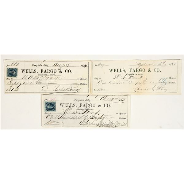 Three Different Territorial Virginia City, Nevada Wells Fargo Checks from Mines [199183]