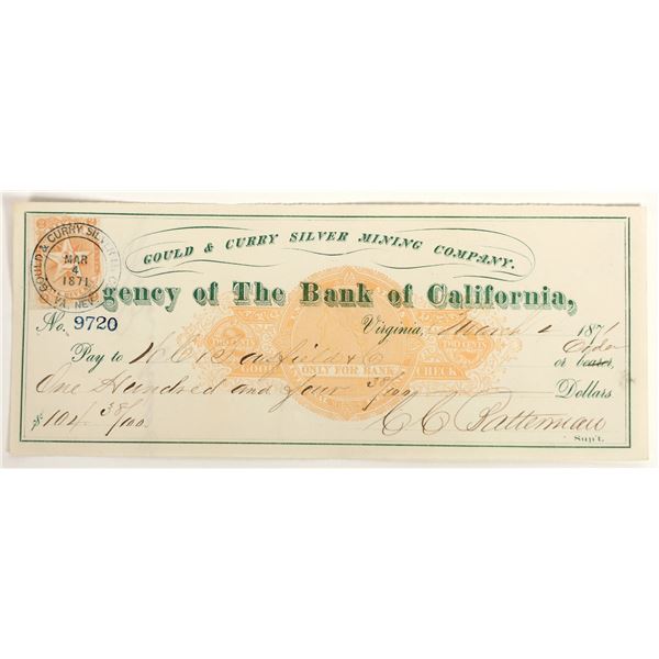 Gould & Curry Virginia City, Nevada Check Issued to Assayer WC Bousfield  [199021]