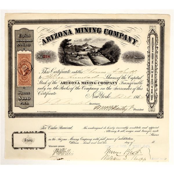 Arizona Mining Company Stock Certificate, 1864 [200456]