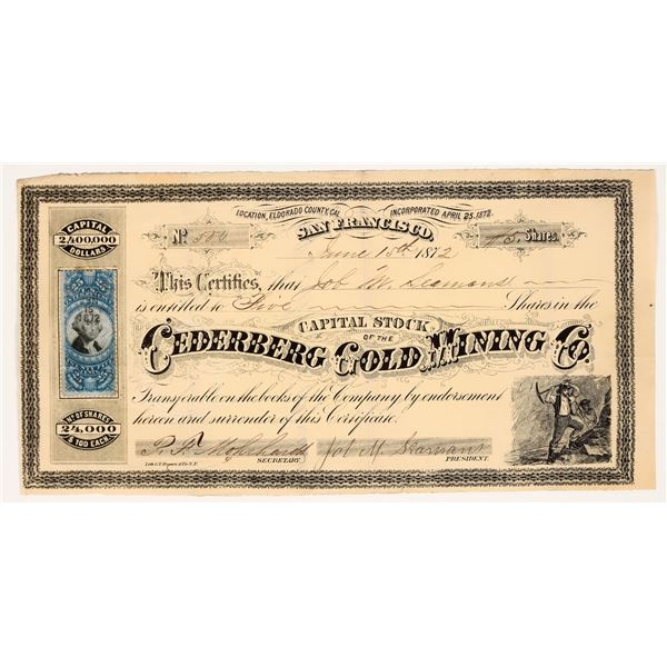 Cederberg Gold Mining Company Stock Certificate (GT Brown Lith.) [200300]