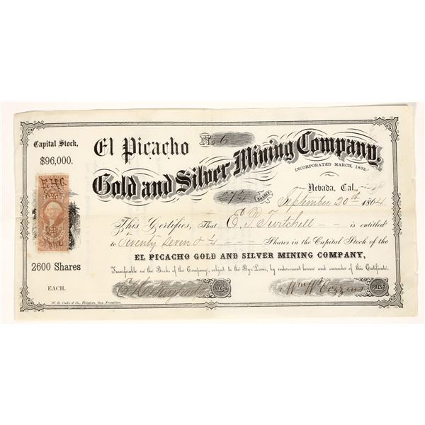 El Picacho Gold & Silver Mining Company Stock Certificate [197609]