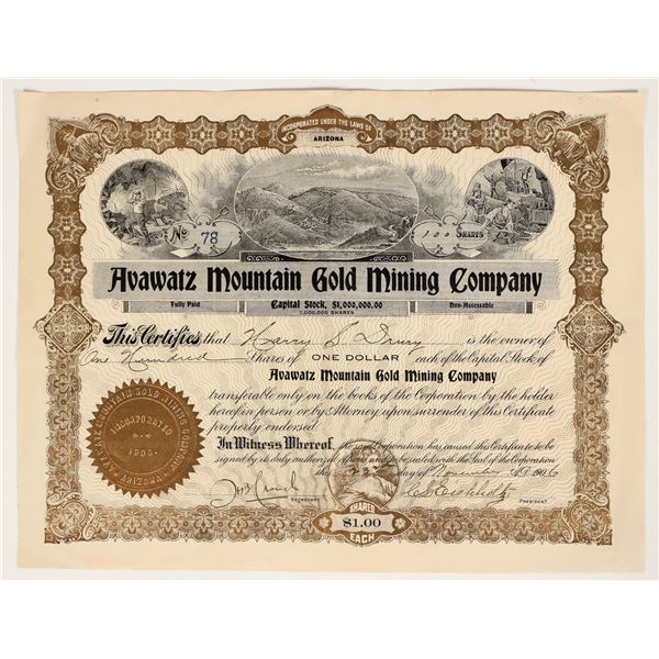 Avawatz Mountain Gold Mining Company Stock Certificate [200318]