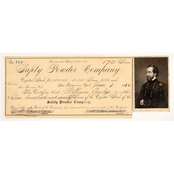 Safety Powder Company Stock Certificate & Civil War CDV of the Company President [200302]