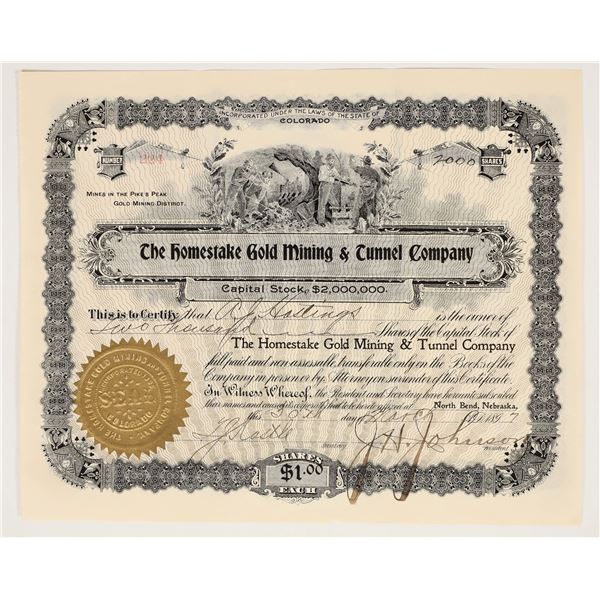 Homestake Gold Mining & Tunnel Company Stock Certificate [200315]