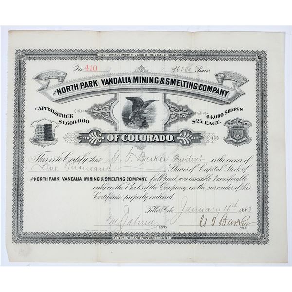 Teller City Colorado (Ghost Town) Mining Stock, 1882 [196510]