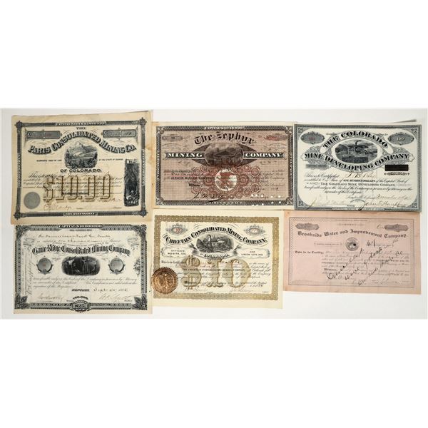Six Different Colorado Mining Stock Certificates [200341]