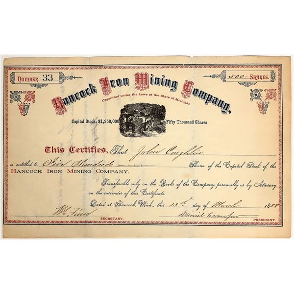 Hancock Iron Mining Company Stock Certificate [200460]