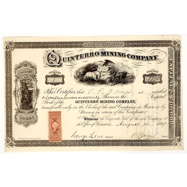 Rare Quinterro Mining Co. Stock #1 Issued [198794]