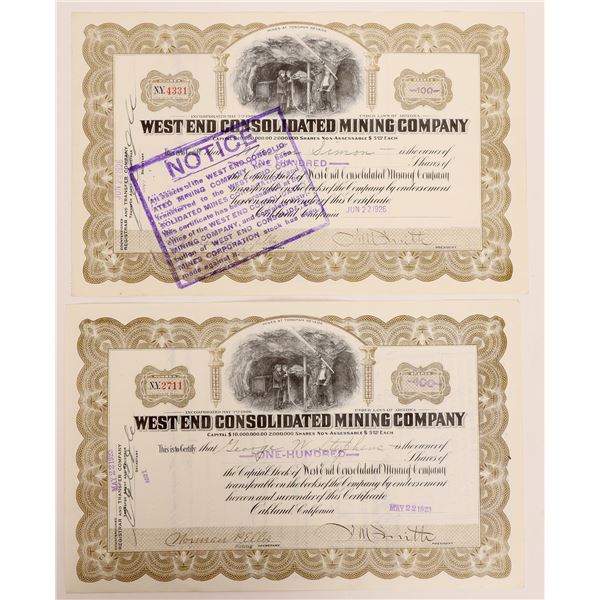 West End Cons Mines Stock Pair Signed by Borax Smith [182128]