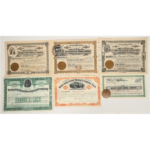 Nevada Mining Stock Certificate Group (Six Different) [192913]