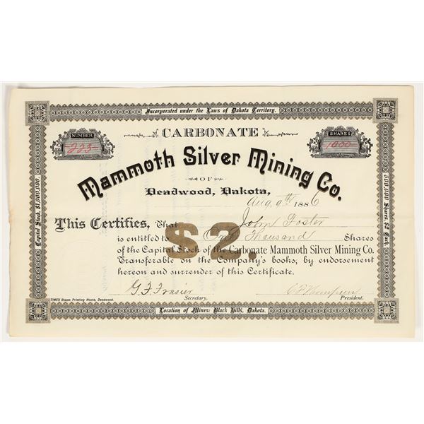 Carbonate Mammoth Silver Mining Company of Deadwood Stock Certificate [200332]