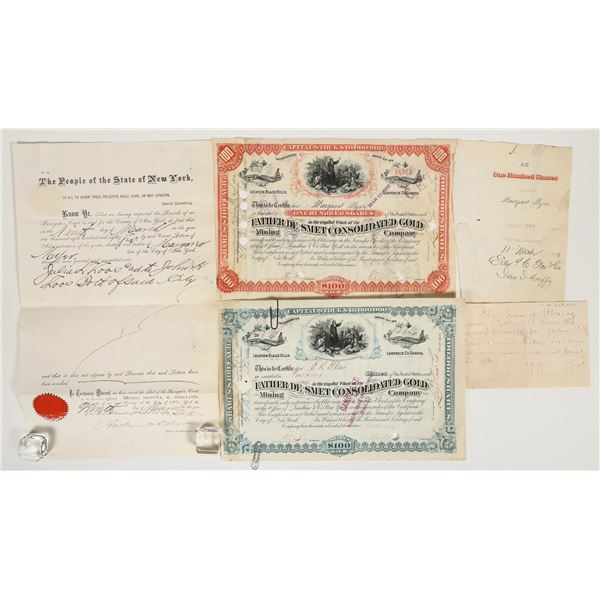 Father DeSmet Cons. Gold Mining Company, Early Certificates, 1880. (2) [200566]