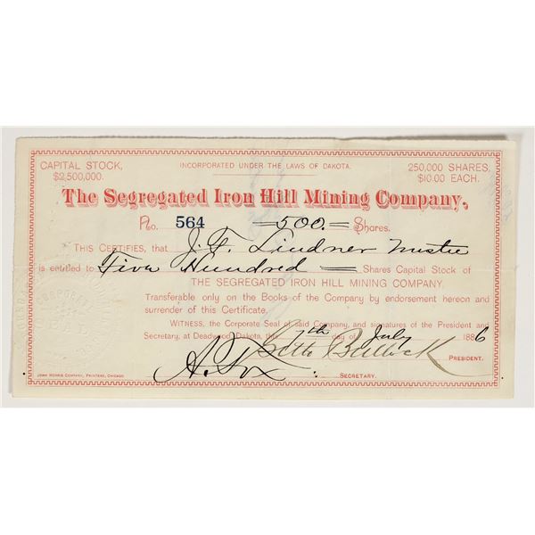 Segregated Iron Hill Mining Company Stock Certificate Signed by Seth Bullock [200323]