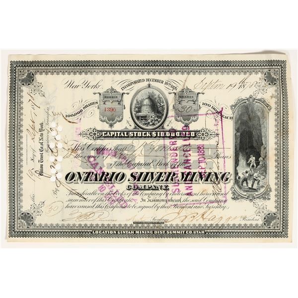 Ontario Silver Mining Company Stock Signed by Haggin [200564]
