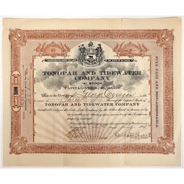 Tonopah and Tidewater Company Stock, Very Rare, 1908 [193547]