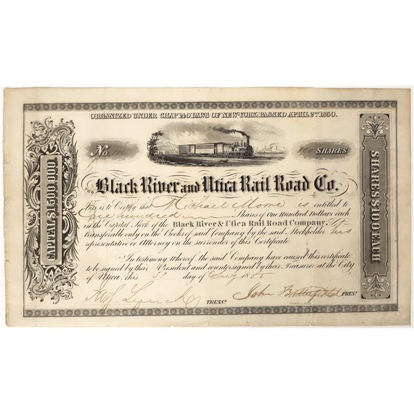 Black River & Utica Rail Road Co. Stock Signed by John Butterfield [197291]