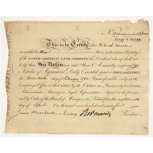 North American Land Company Stock Signed by Founding Father Robert Morris [197909]