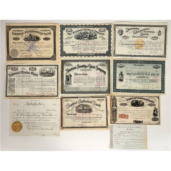 Early Banking Stock Certificates, 1845-1926, 10 Different [196917]