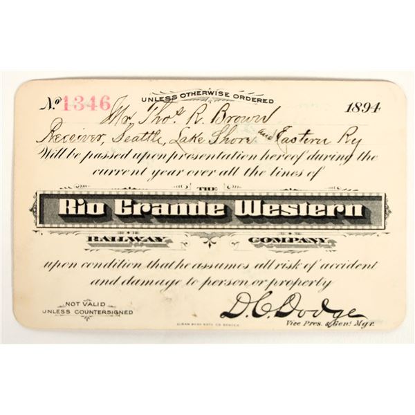 Rio Grande Western Railway Company Annual Pass, 1894 [199142]