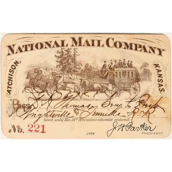 National Mail Company Stage Pass, 1891 [192891]
