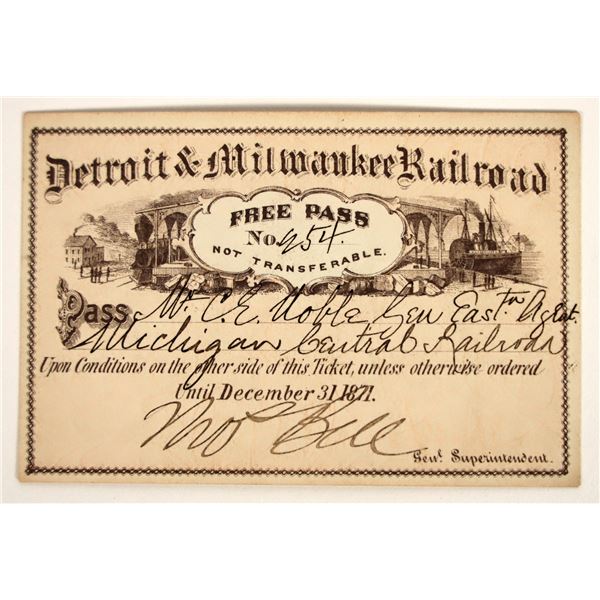 Detroit & Milwaukee Railroad Annual Pass, 1871 [199140]